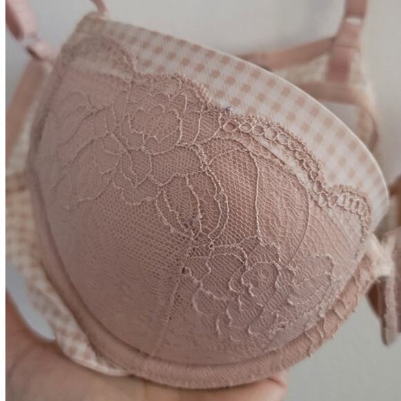 Emporio Armani Padded Push-Up Floral Lace Gingham Bra Tan 34B - Picture 9 of 11